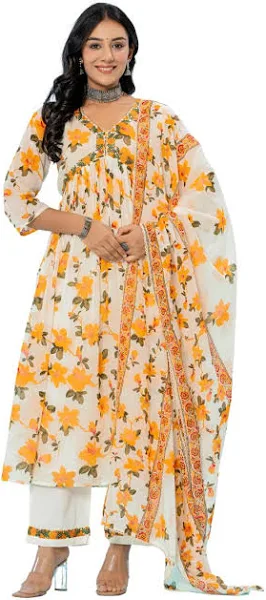 Amayra Women's Printed Alia Cut Kurta Palazzo Pant Dupatta Set